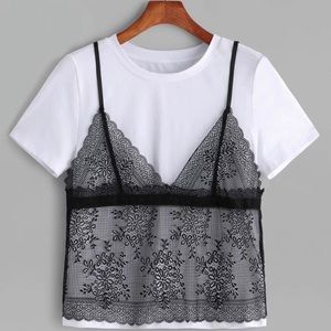 contrast lace cami overlay t-shirt